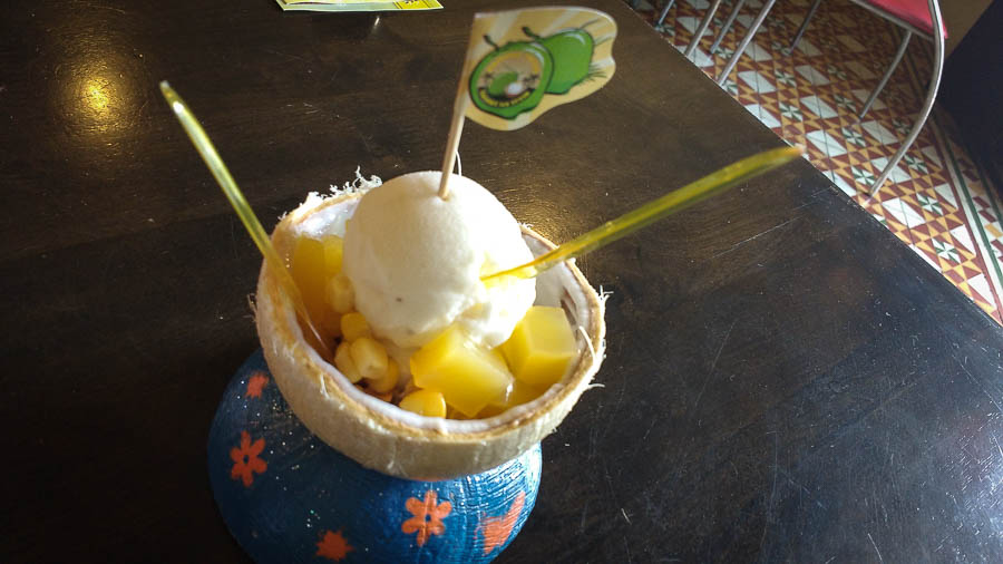 Homemade coconut ice cream with pineapple and corn in GeorgeTown