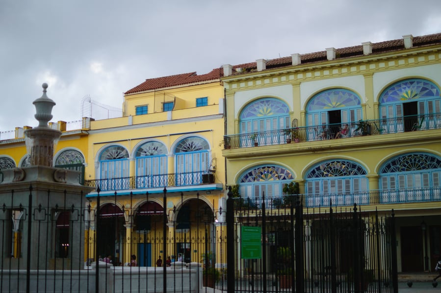 Art Nouveau buildings in Plaza Vieja havana Cuba. Top things to do in Havana.