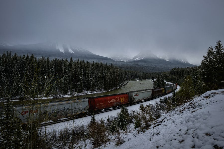  Parque Nacional Banff Canadian railway morant's curve paisajes de montañas rocosas