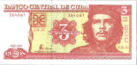 Guía para organizar viaje a Cuba. Billete de 3 pesos Cubanos (CUP) con la cara del Che Guevara Cuba