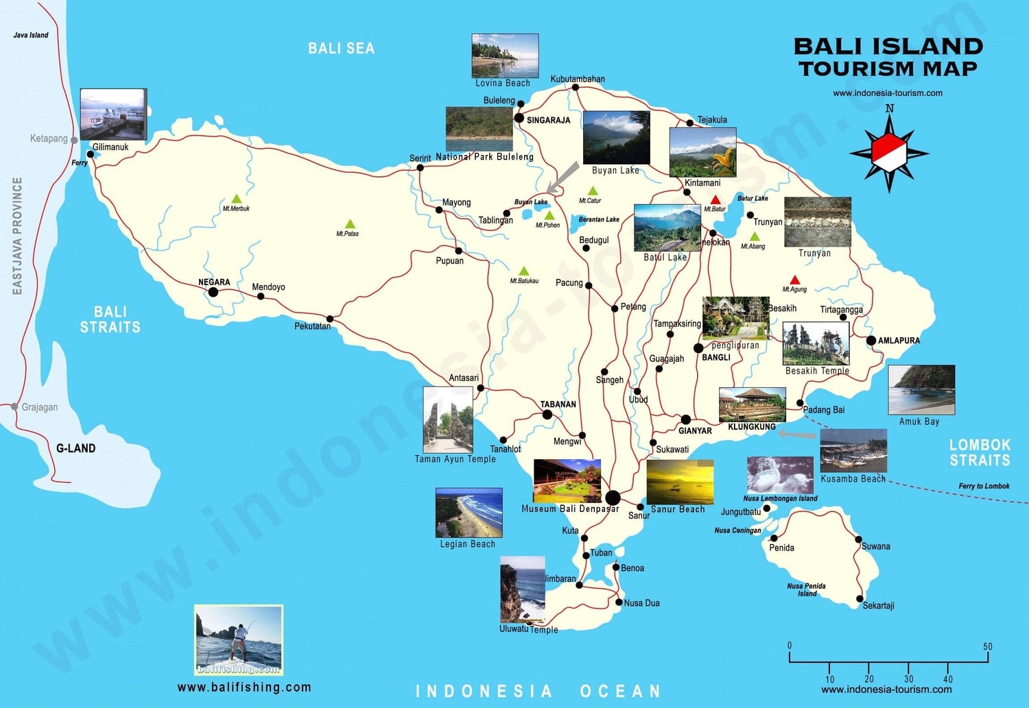 Mapa turistico de Bali con fotografias de los lugares de internet más importante