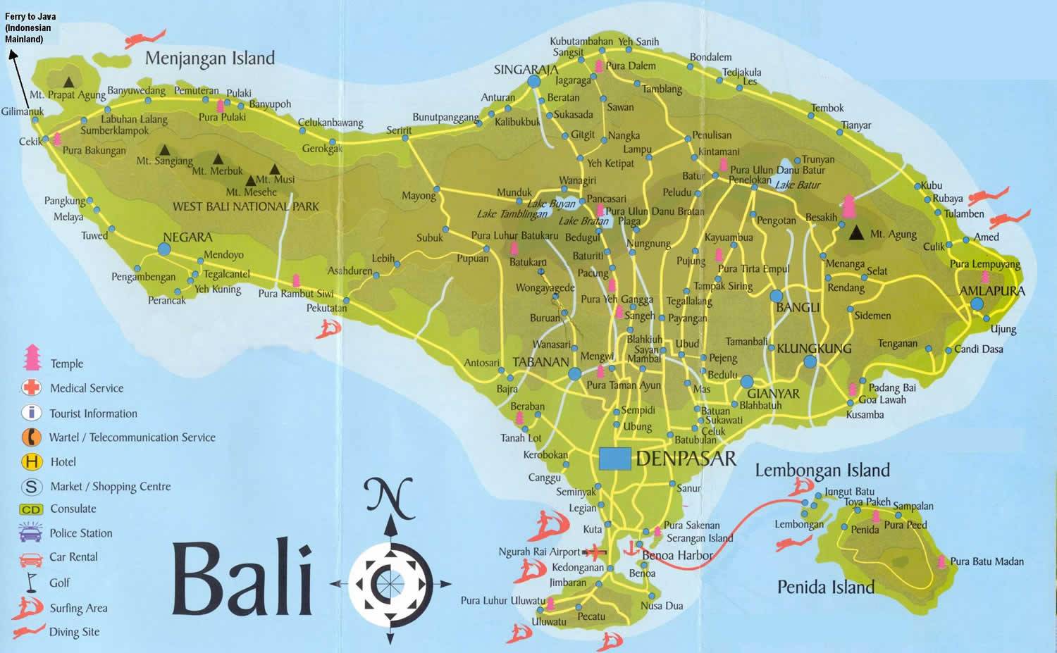 mapa carreteras bali 7 Mapas de Bali   Mapa turístico y por regiones descargable