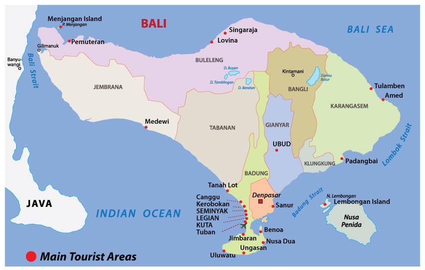 mapa de bali 7 Bali Maps   Bali on a map, by regions, tourist map and more