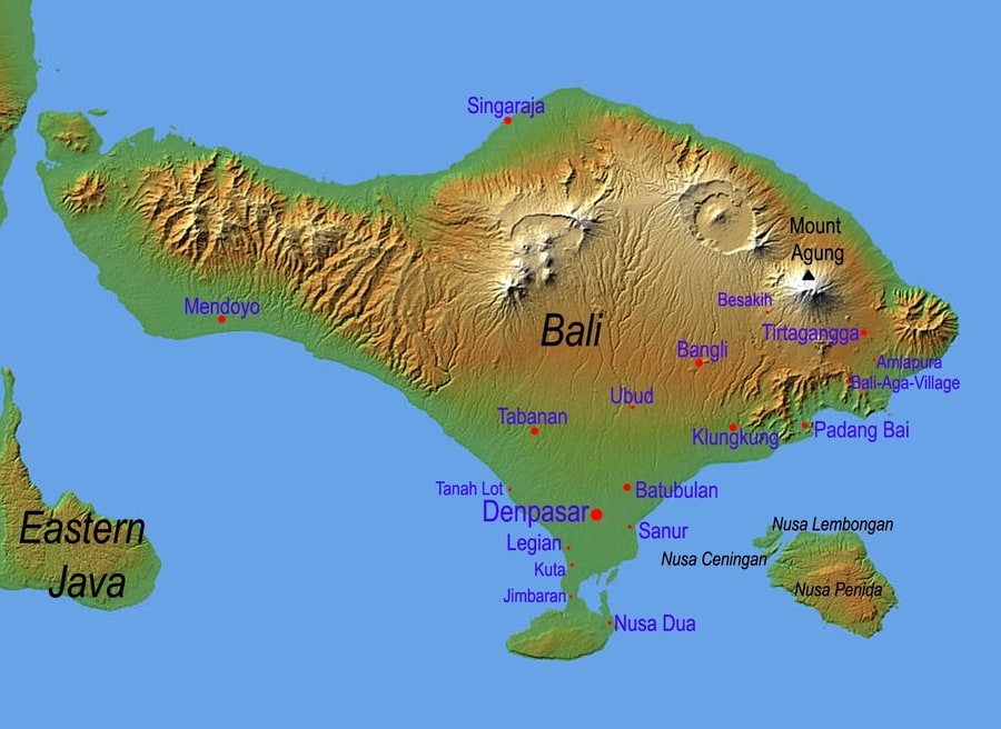 Mapa de Bali geográfico volcanes