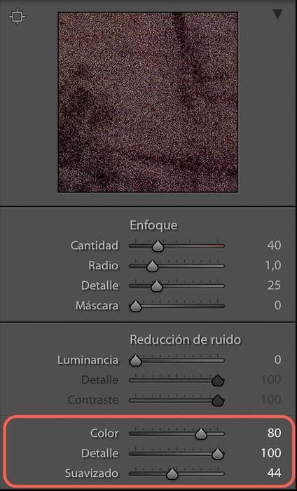 Cómo reducir el ruido de color en Lightroom Panel reducción ruido de color Lightroom