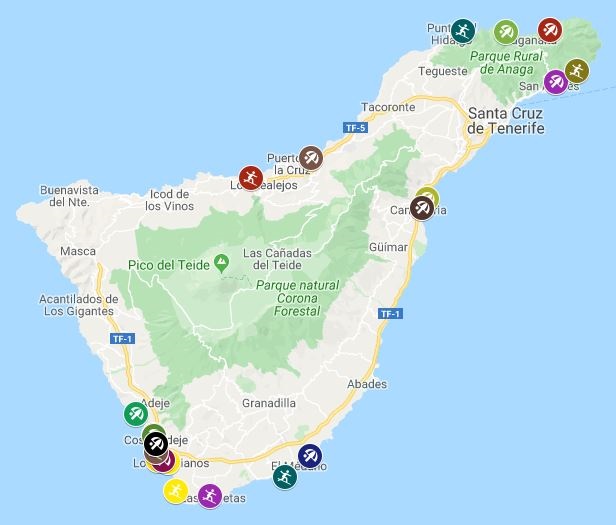 mapa de playas y calas de Tenerife