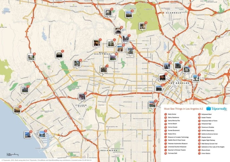 Los Angeles Attractions Map 768x543 