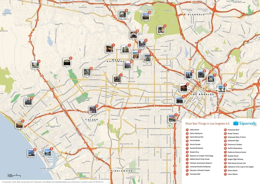 Mapa de los principales puntos de interés de Los Angeles