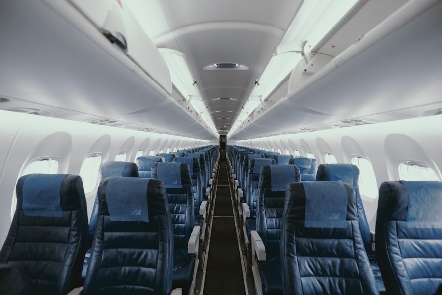 Row of airplane seats, airhelp claim status