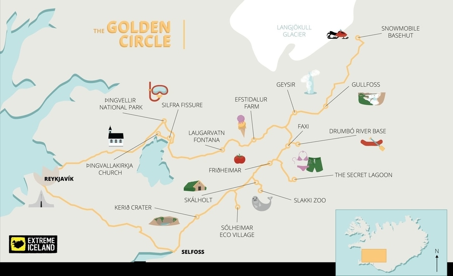 Mapa del Golden Circle, Islandia