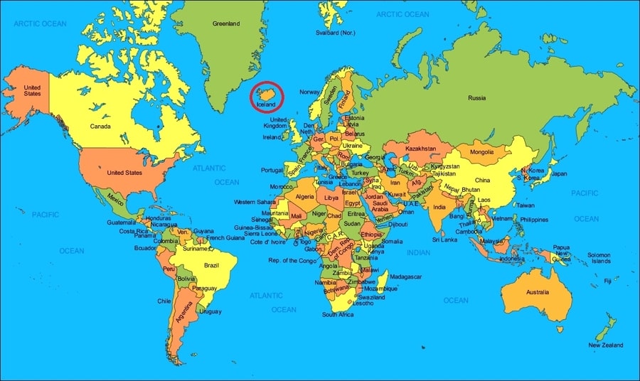 donde está Islandia en el mapa del mundo