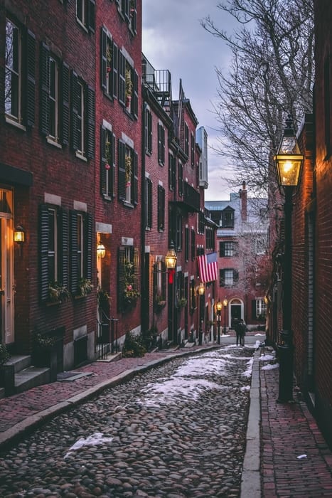 Acorn Street in Boston, drive from nyc to boston