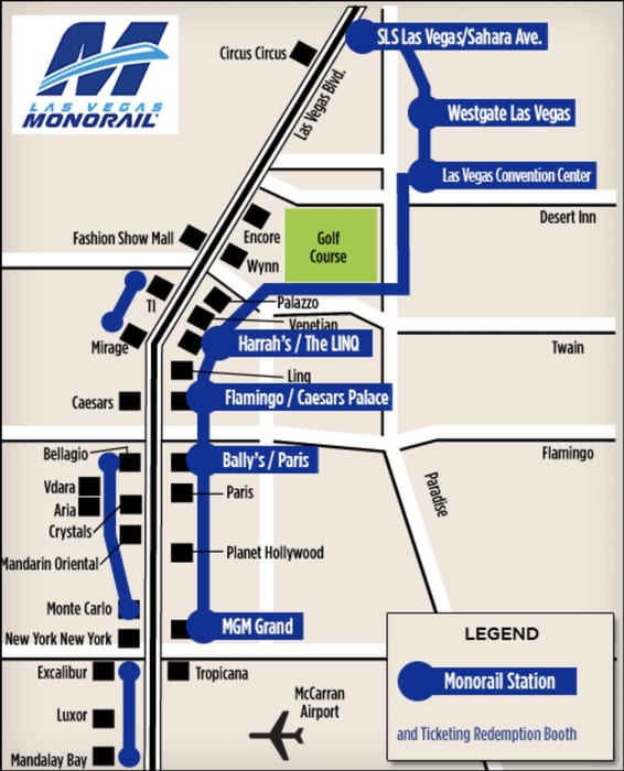 Mapa del tranvía de Las Vegas, transporte de Las Vegas