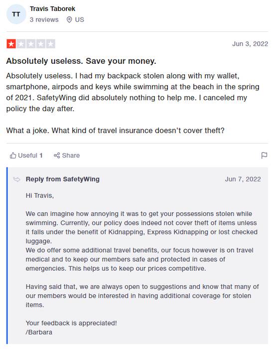 SafetyWing review, travel insurance company