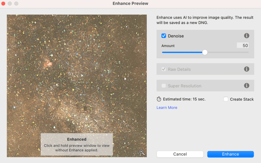 Lightroom Denoise AI interface