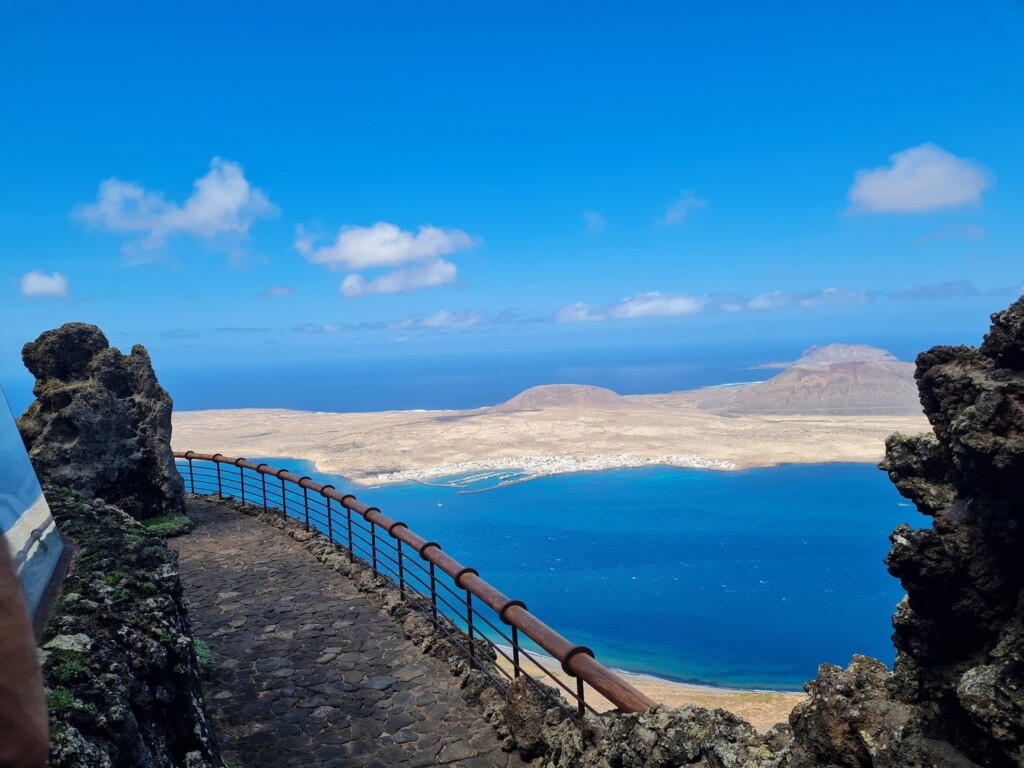 Panoramic view from Cesar Manrique's Mirador del Rio View from Mirador del Rio in Lanzarote