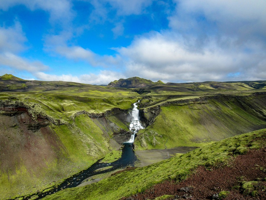 Eldgja waterfall in Iceland during the middle of the day