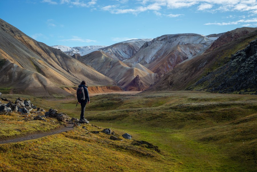 Person contemplating the view in the Icelandic highlands