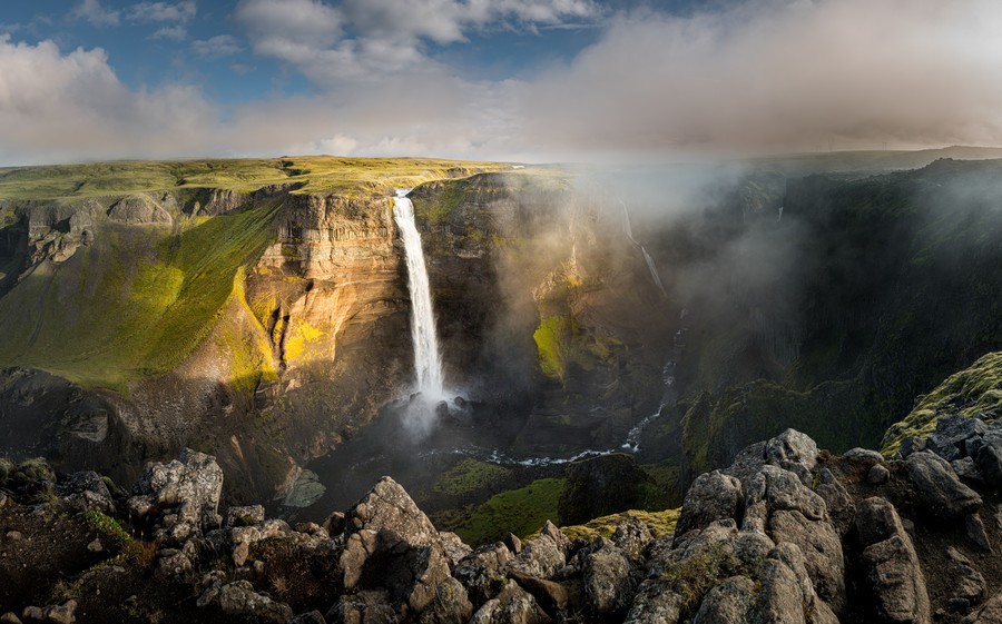 Haifoss waterfall during a beautiful sunset