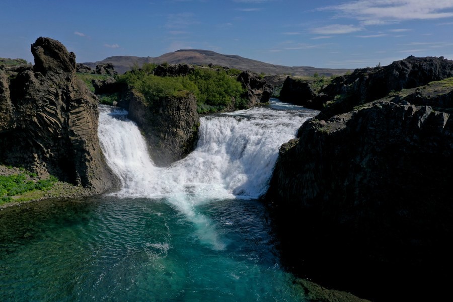 Hjálparfoss double waterfall in Iceland