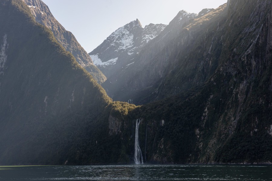 Milford Sound waterfall in New Zealand