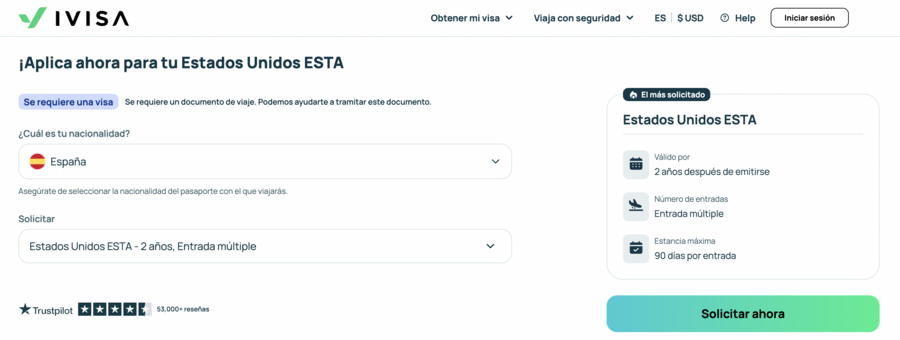 Comienza tu solicitud para iVisa Aplicación para la iVisa para Estados Unidos, primer paso