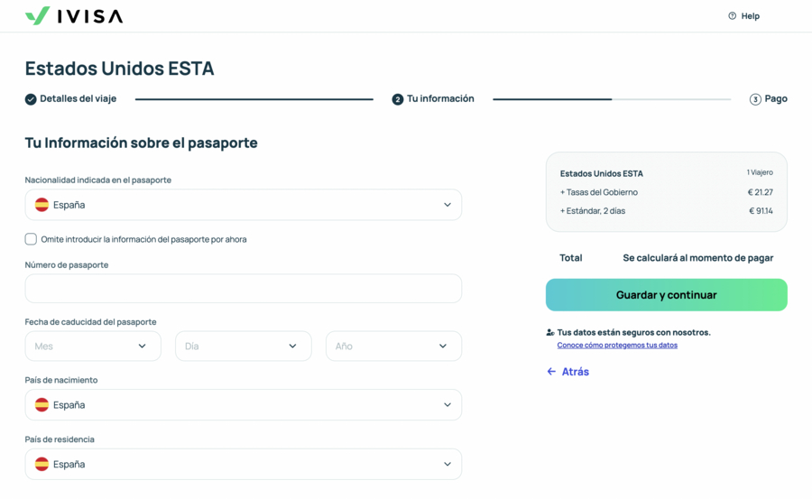 Datos personales para la solicitud de ESTA para iVisa Datos personales para la solicitud de ESTA