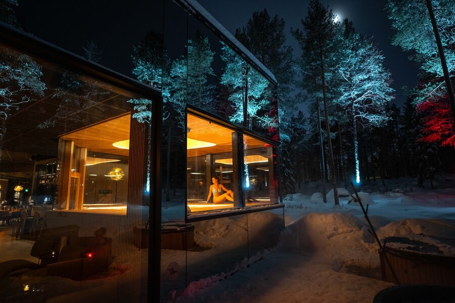 Finnish sauna at Invisible Forest Lodge Invisible Forest Lodge Lapland igloo with jacuzzi